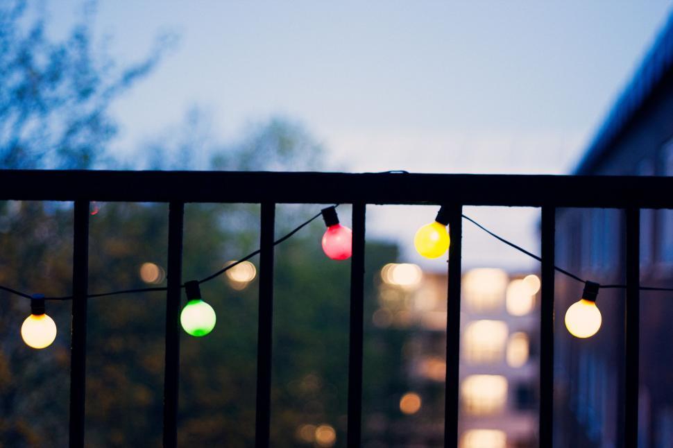 Free Image of A Balcony Adorned With String Lights 