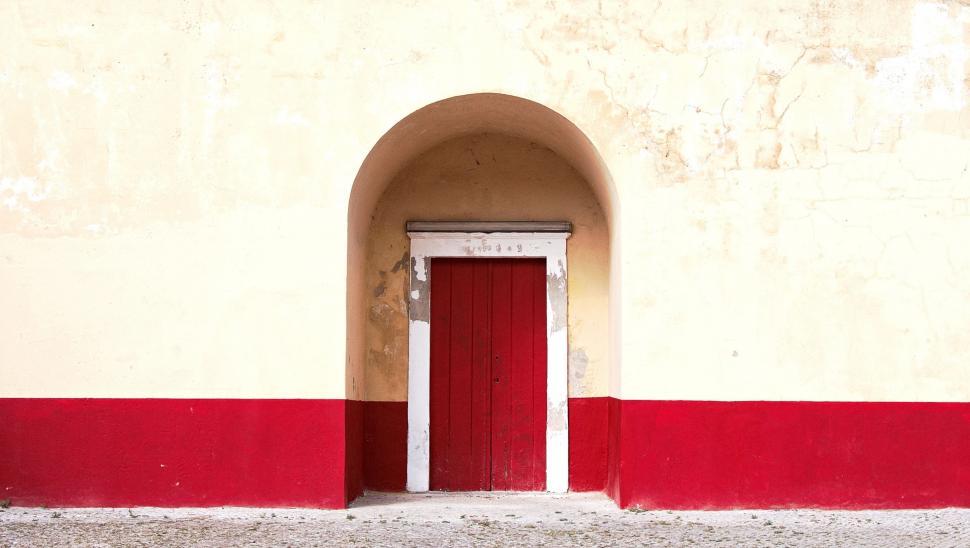 Free Image of Red and White Wall With Red Door 