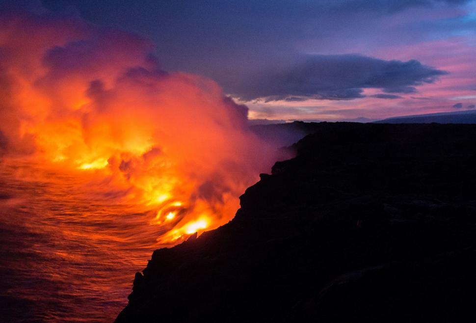 Free Image of Massive Plume of Lava Rising From the Ocean 