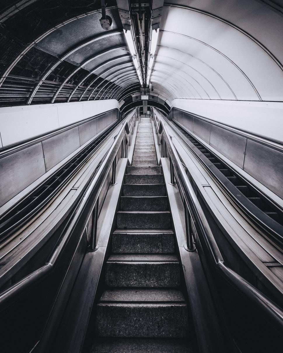 Free Image of An Escalator in Black and White 