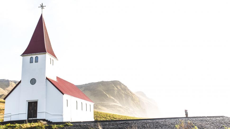 Free Image of White Church With Red Roof and Steeple 