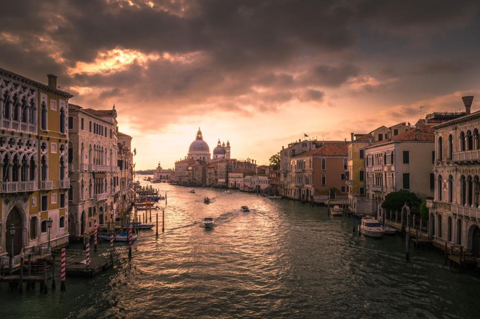 Free Image of Sun Setting Over Canal in Venice 