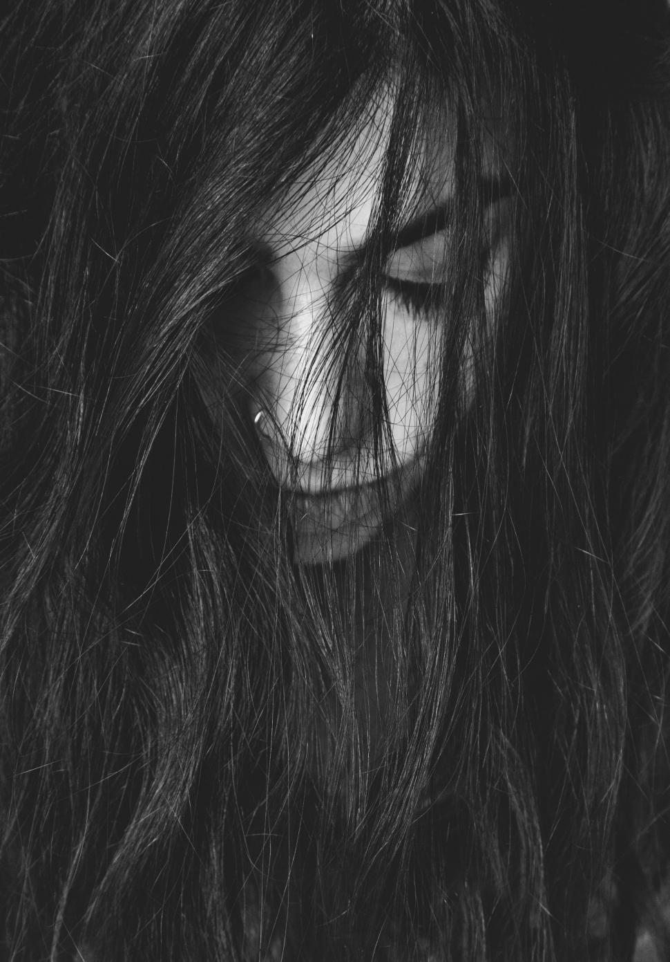 Free Image of Woman With Long Hair in Black and White 