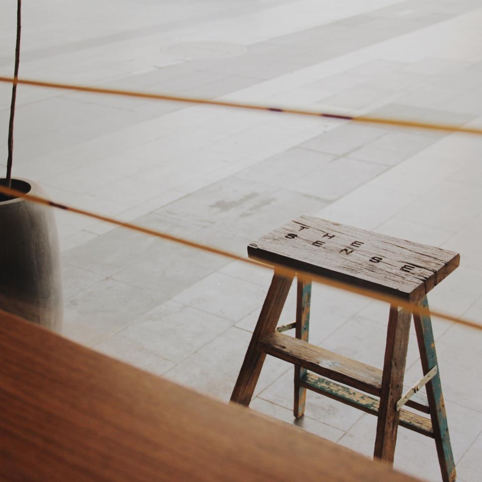 Free Image of Wooden Stool Beside Wooden Table 