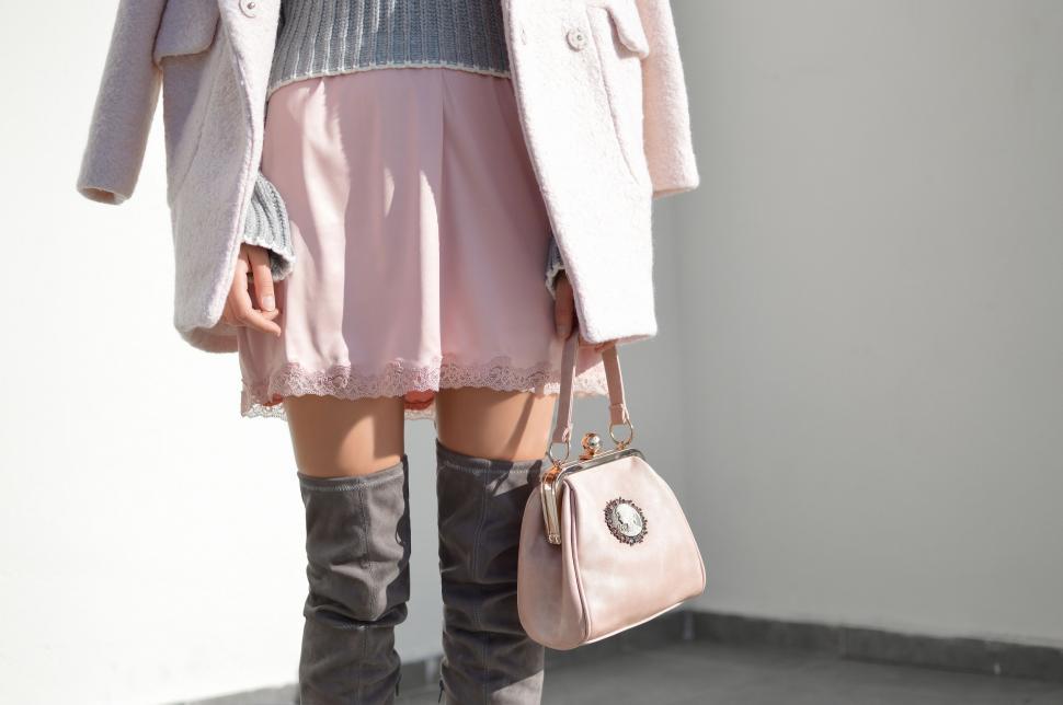 Free Image of Woman in Pink Dress and Over the Knee Boots 