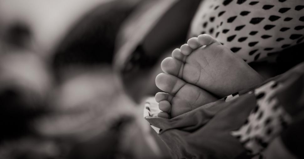 Free Image of A Babys Tiny Feet in Black and White 