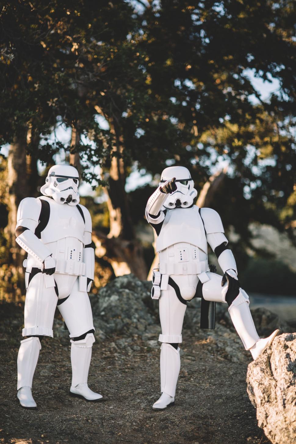 Free Image of Two Storm Troopers Standing Next to Each Other 