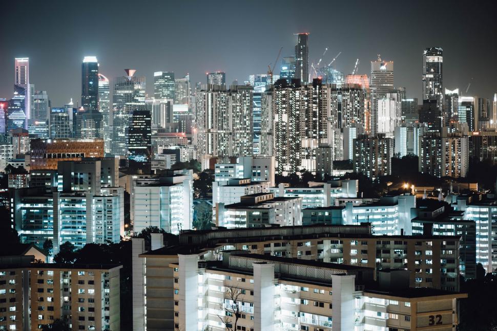 Free Image of City Nightscape With Tall Buildings 