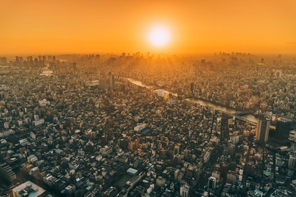 Free Image of Aerial View of City at Sunset 