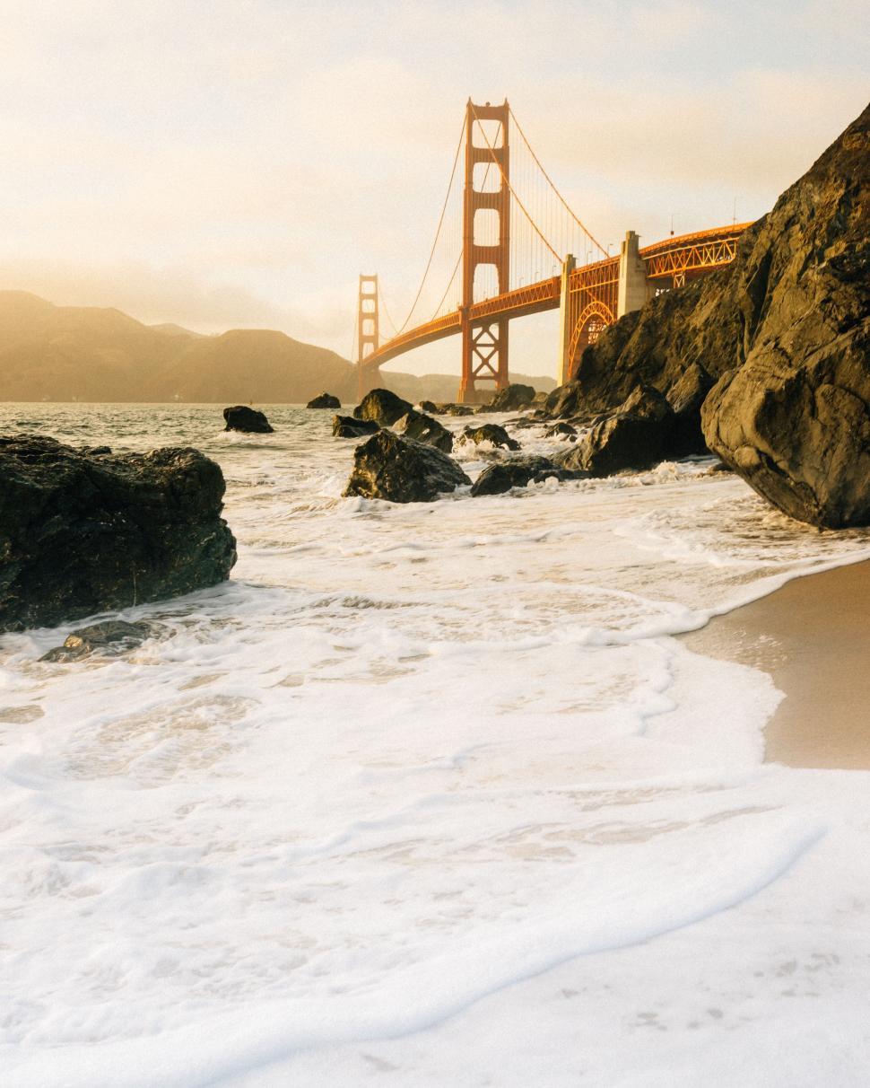 Free Image of A View of the Golden Gate Bridge From the Beach 