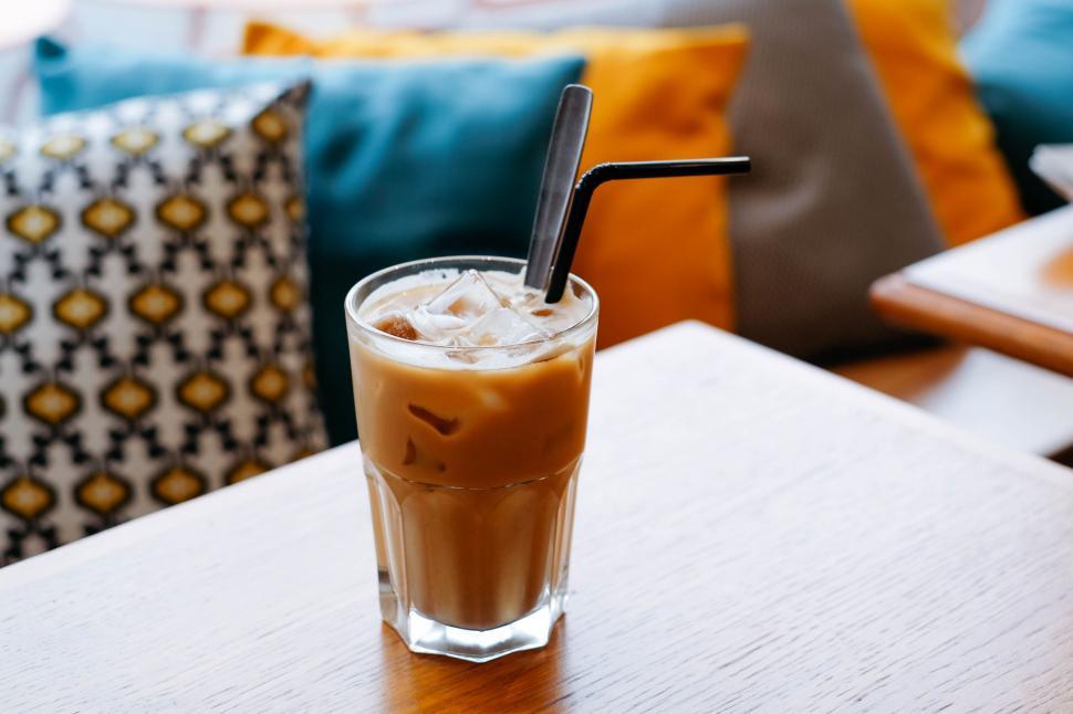 Free Image of Glass of Iced Coffee on Table 