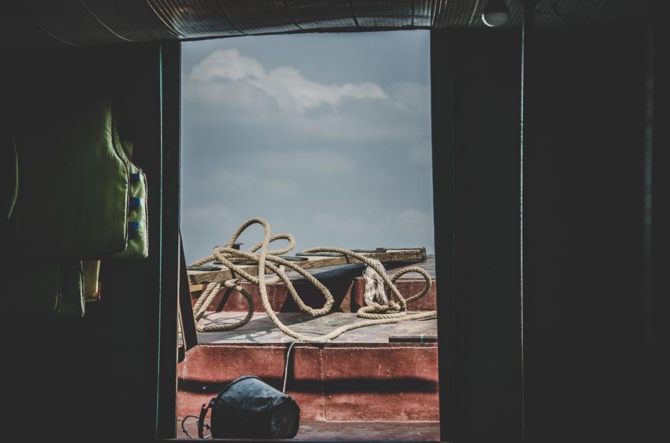 Free Image of Pile of Rope on Boat Deck 