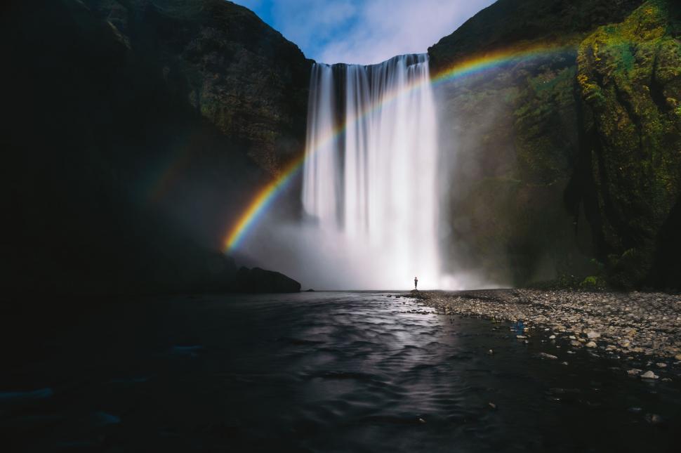 Free Image of Majestic Waterfall With Rainbow 
