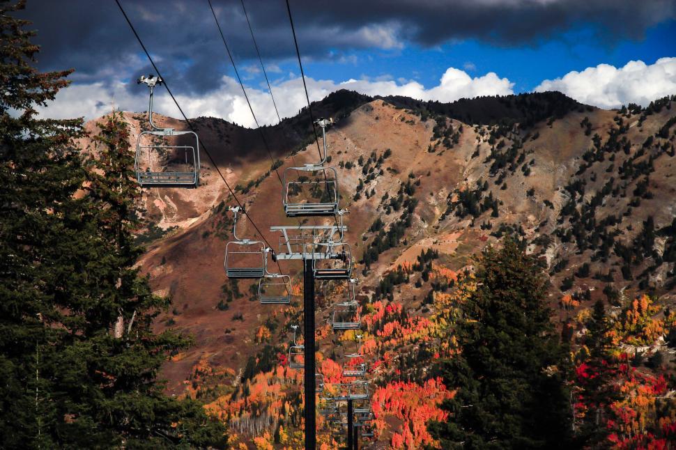 Free Image of Ski Lift Ascending a Mountain in Autumn 