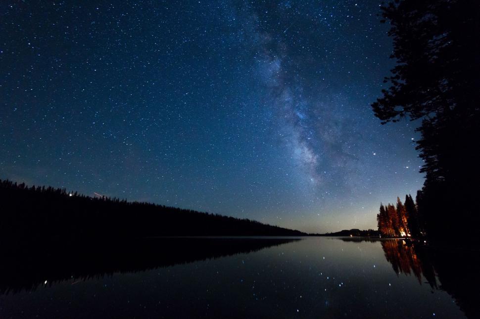 Free Image of Night Sky Reflecting in Still Lake 