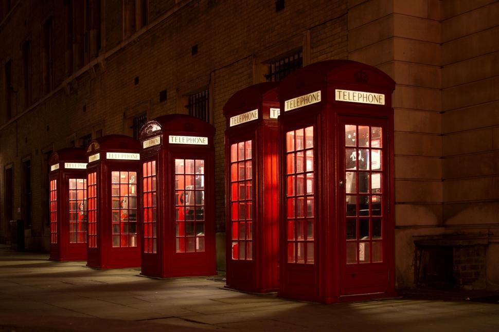 Free Image of Row of Red Telephone Booths 