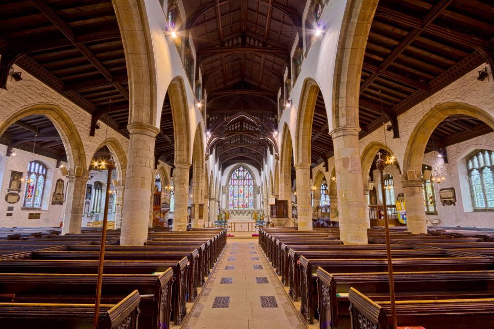 Free Image of Stately Church With Pews and High Ceilings 