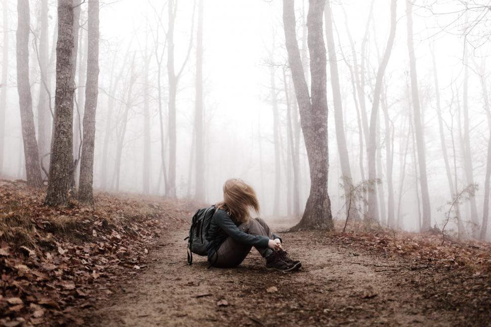 Free Image of Person Sitting on Trail in Woods 