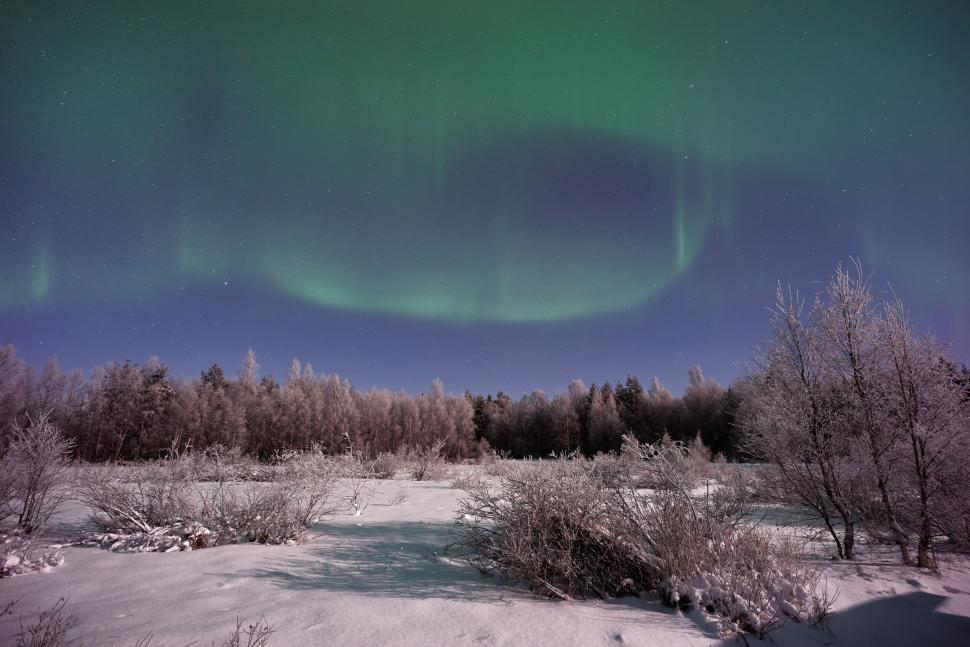 Free Image of Aurora Borealis Glowing Over Snowy Field 