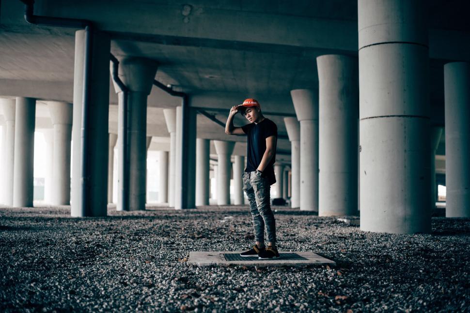 Free Image of Man Standing in Middle of Parking Garage 