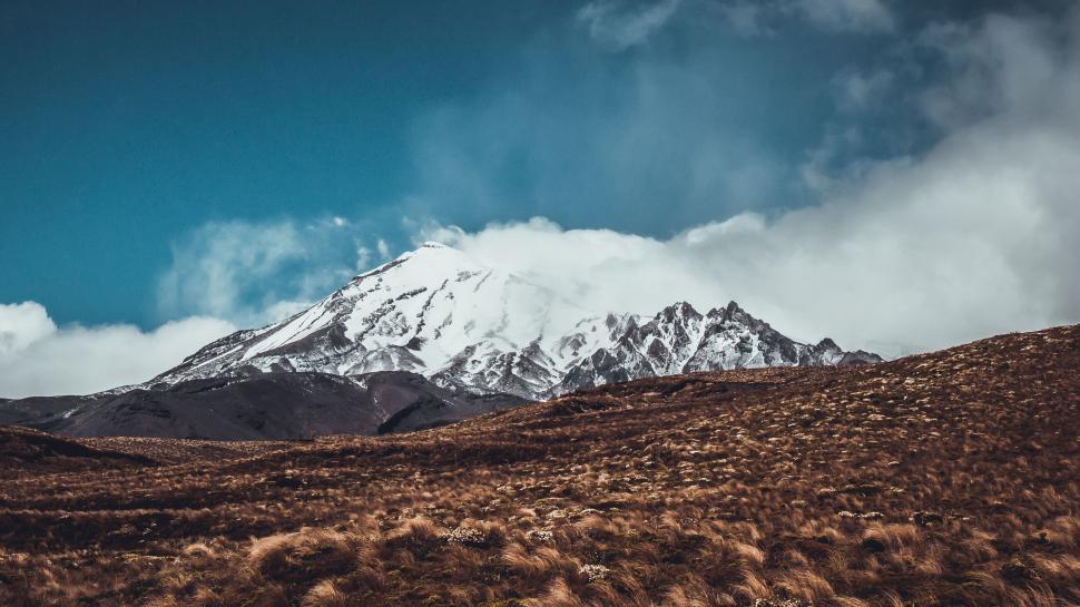 Free Image of Snow Covered Mountain Under Cloudy Sky 