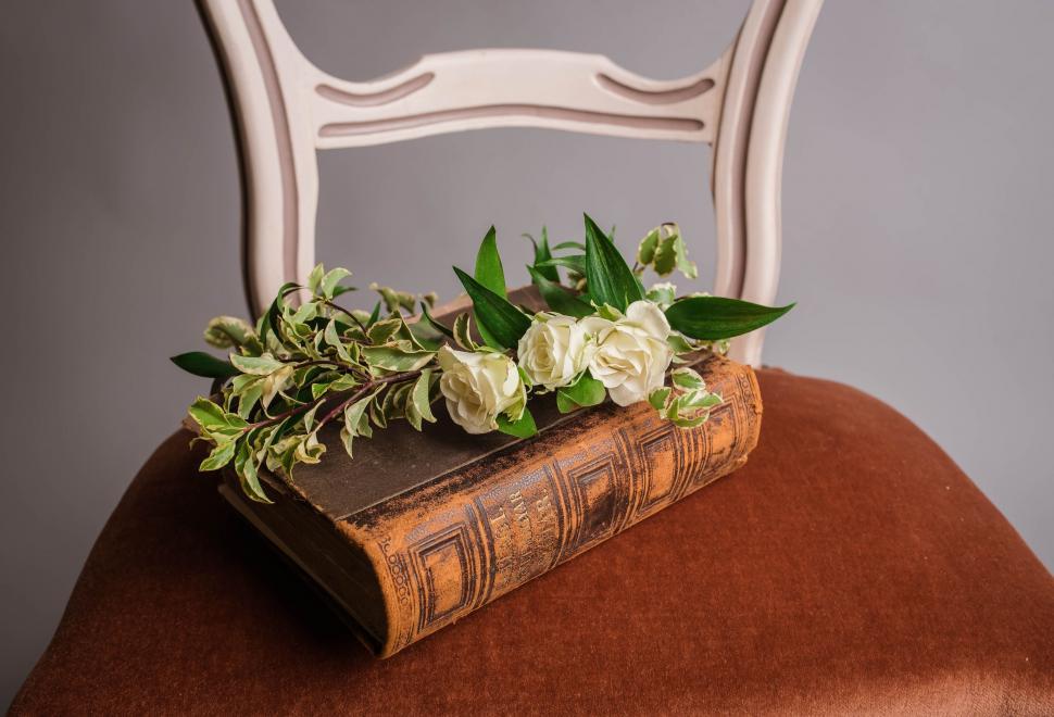 Free Image of Book With Flowers on Chair 