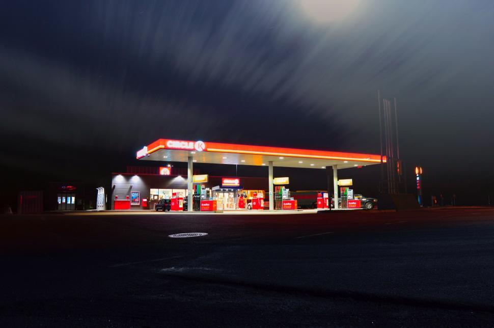 Free Image of Gas Station Illuminated Under Dark Night Sky 