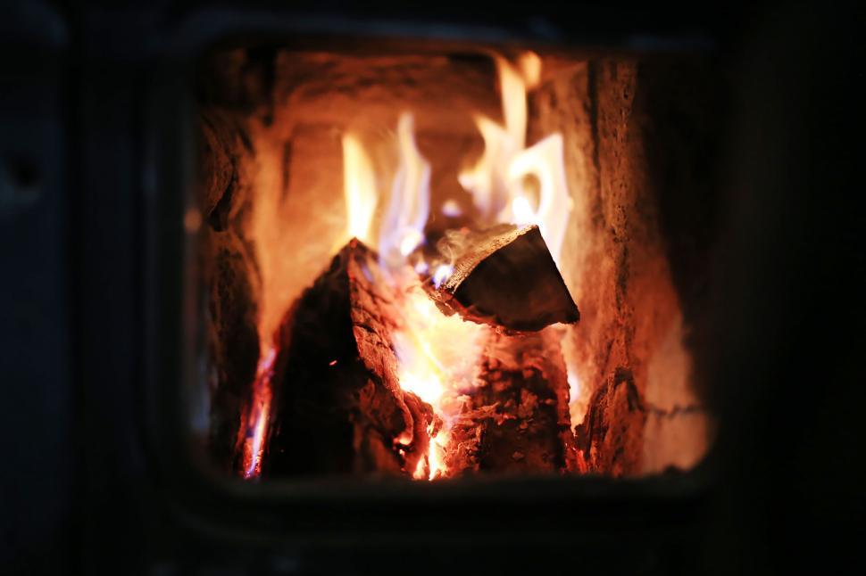 Free Image of Close Up of Fire Burning in a Stove 