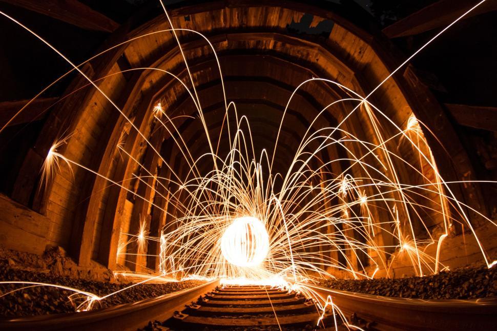 Free Image of Cascading Sparks in a Tunnel 