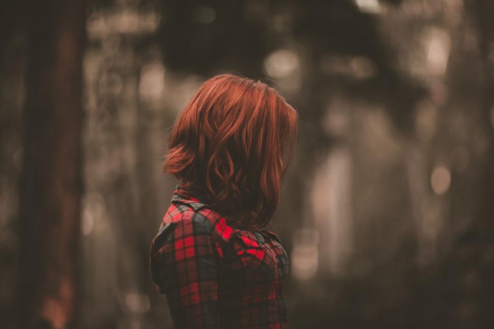 Free Image of Person With Red Hair Standing in Forest 