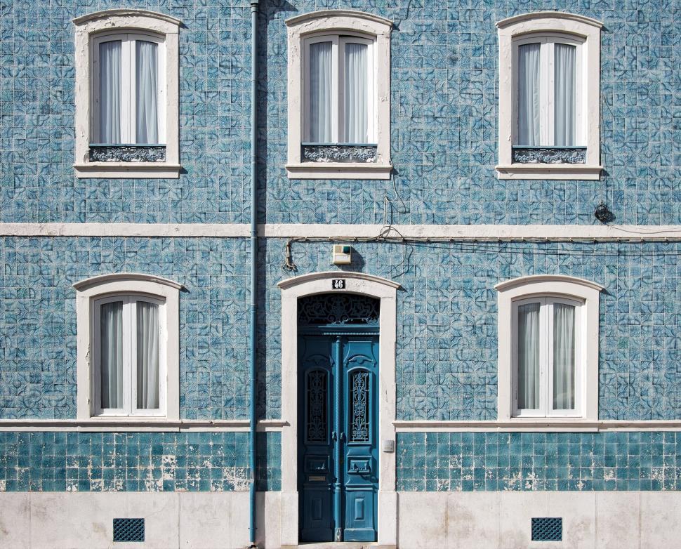 Free Image of Blue Building With Blue Door and Windows 