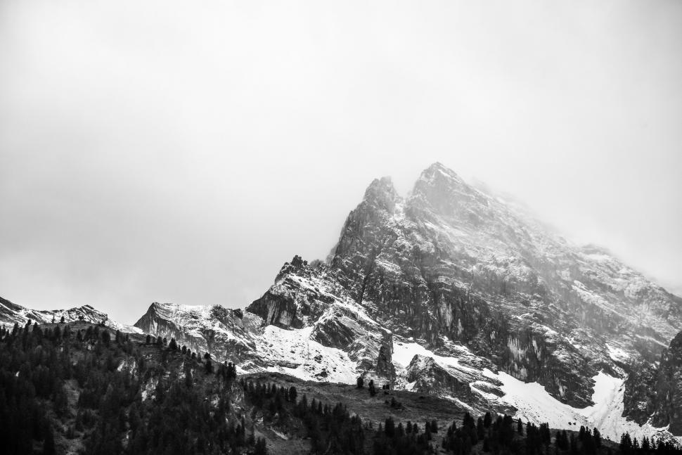 Free Image of Majestic Mountain Peak in Black and White 