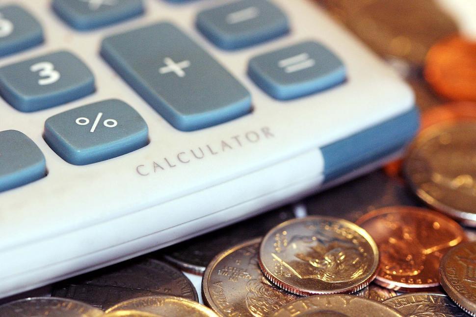 Download Free Stock Photo of Finance and Taxes - Calculator and Coins 