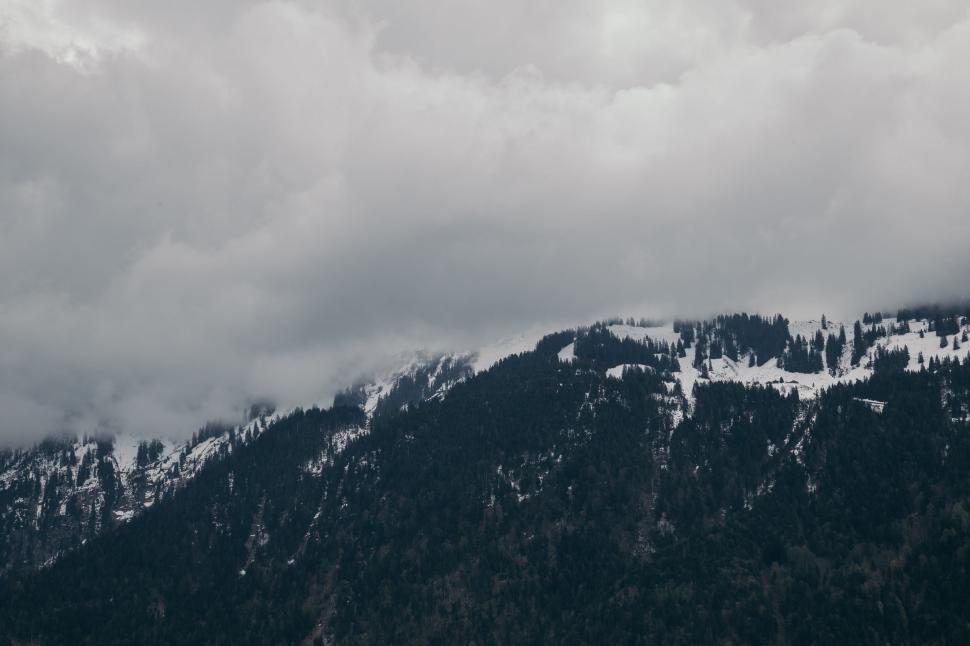 Free Image of Snow-covered Mountain Under Cloudy Sky 